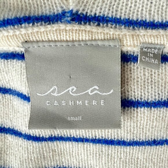 Sea Cashmere White w/Blue Stripe Open Cardigan with Hoodie SZ S - Picture 9 of 10